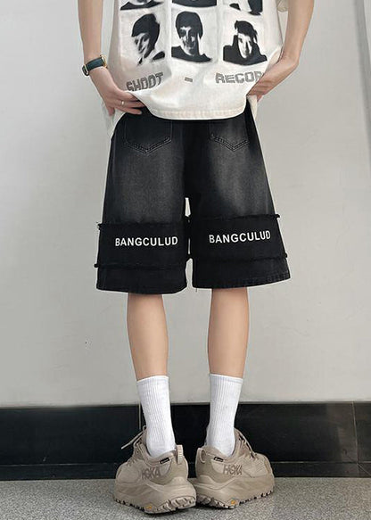 Light Blue Letter Elastic Waist Denim Shorts Summer