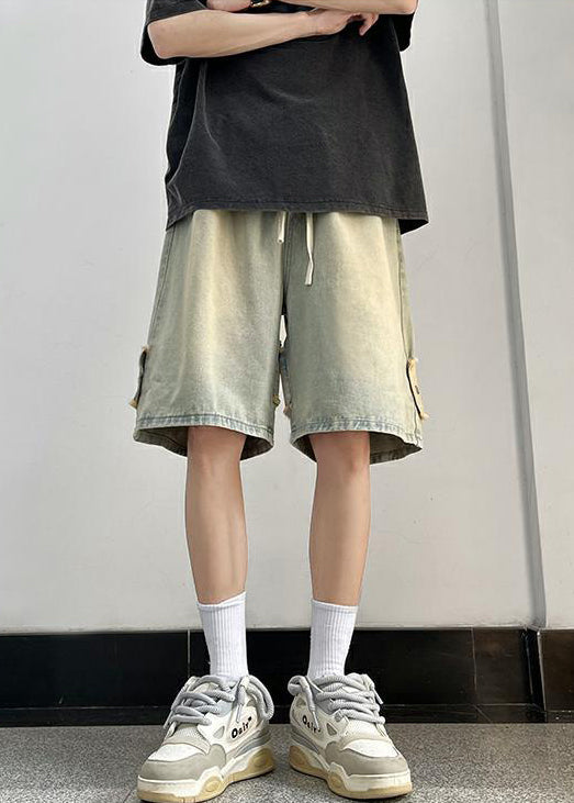 Light Blue Letter Elastic Waist Denim Shorts Summer