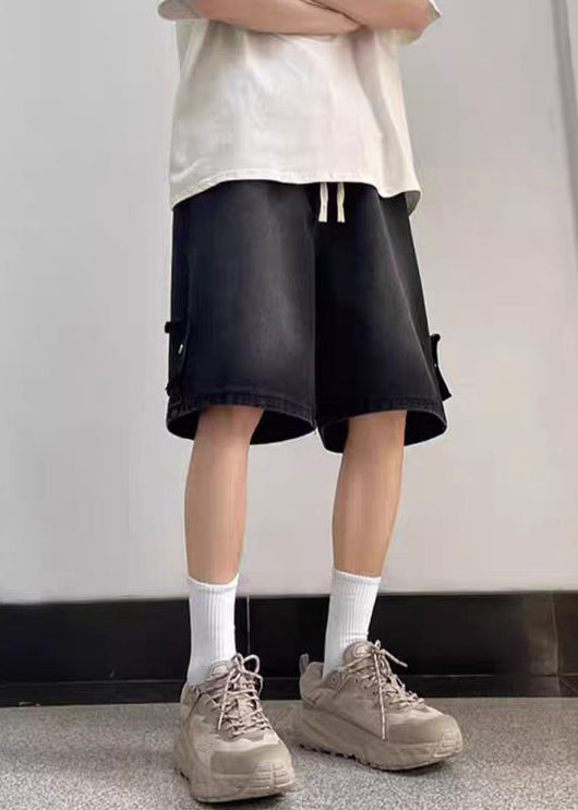 Light Blue Letter Elastic Waist Denim Shorts Summer