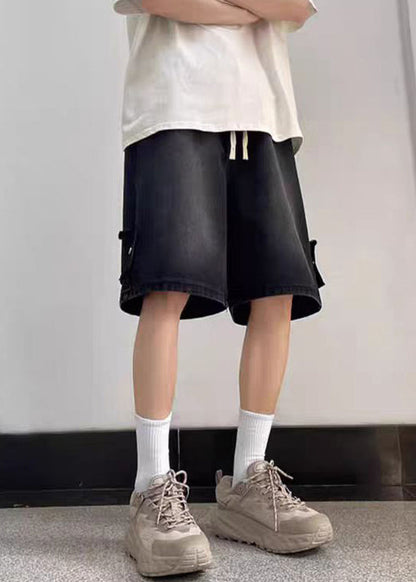 Light Blue Letter Elastic Waist Denim Shorts Summer
