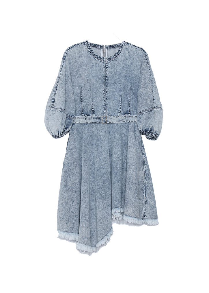 Light Blue Tassel Asymmetrical Patchwork Denim Dress Summer
