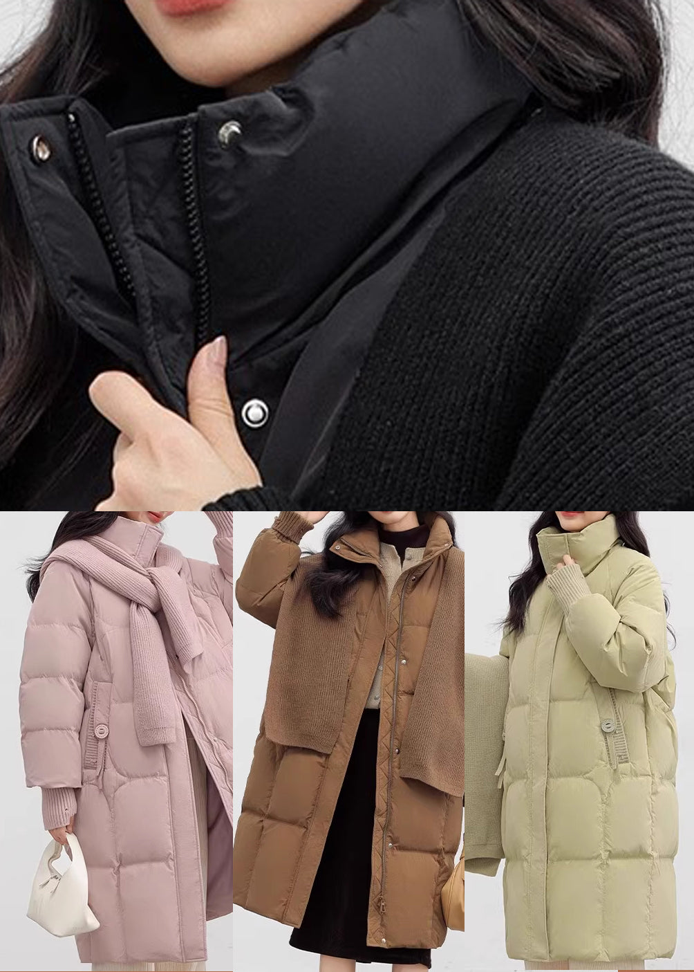 Light Green Oversized With Scarf Duck Down Puffer Jacket Winter