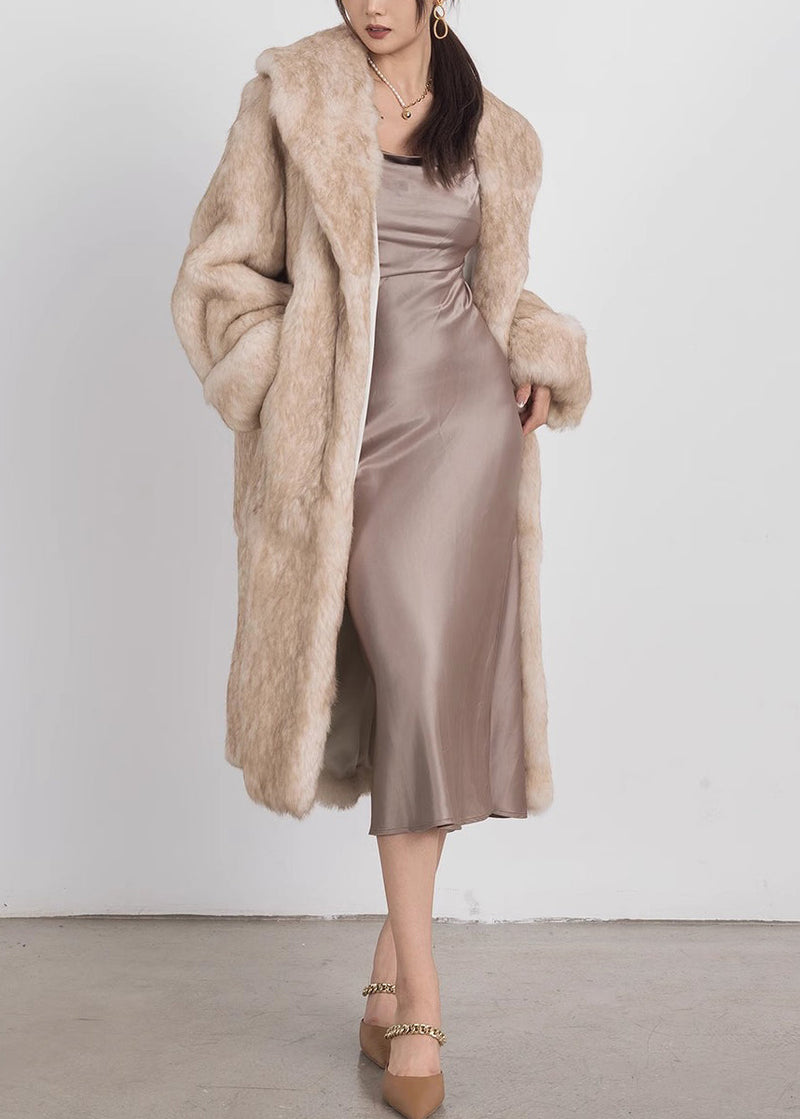 Light Yellow Peter Pan Collar Rabbit Fuzzy Fur Coat Winter