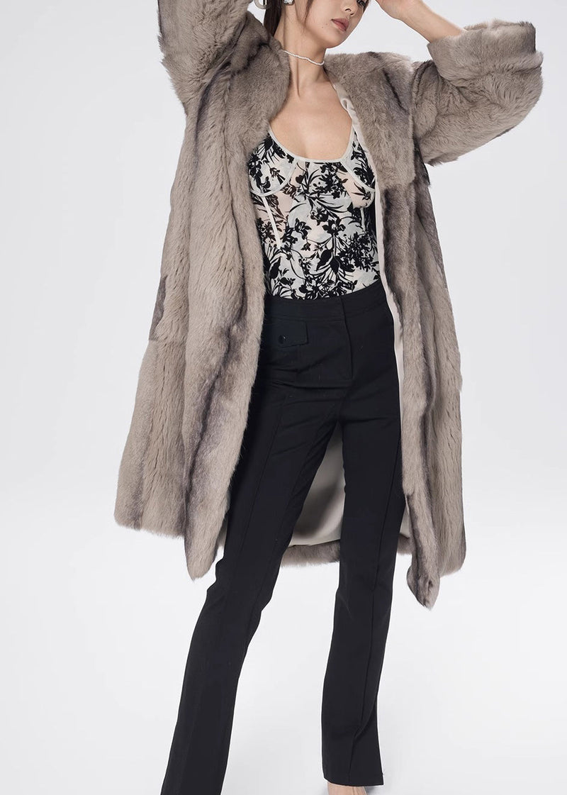 Light Yellow Peter Pan Collar Rabbit Fuzzy Fur Coat Winter
