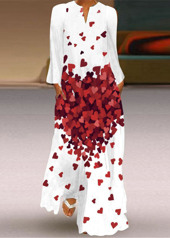 Loving Heart Print Chiffon Holiday Maxi Dress Spring
