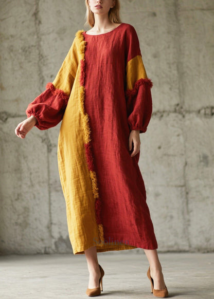 Mixed Color Asymmetrical Patchwork Faux Fur Long Dress Fall