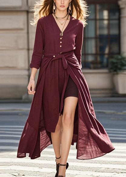 Mulberry Asymmetrical Tie Waist Cotton Dress Spring