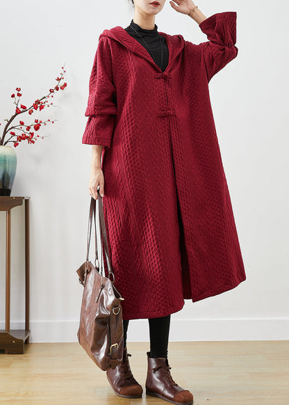 Mulberry Hooded Chinese Button Cotton Trench Coat Fall