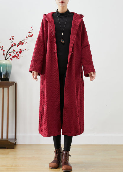 Mulberry Hooded Chinese Button Cotton Trench Coat Fall