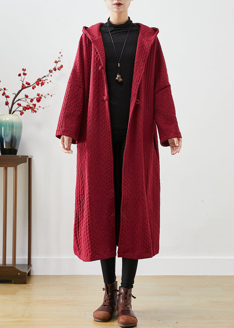 Mulberry Hooded Chinese Button Cotton Trench Coat Fall
