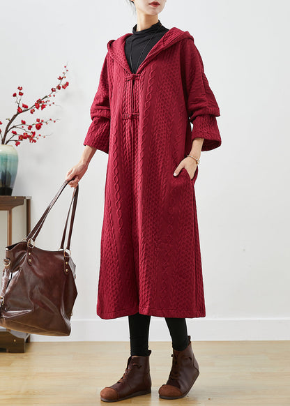 Mulberry Hooded Chinese Button Cotton Trench Coat Fall