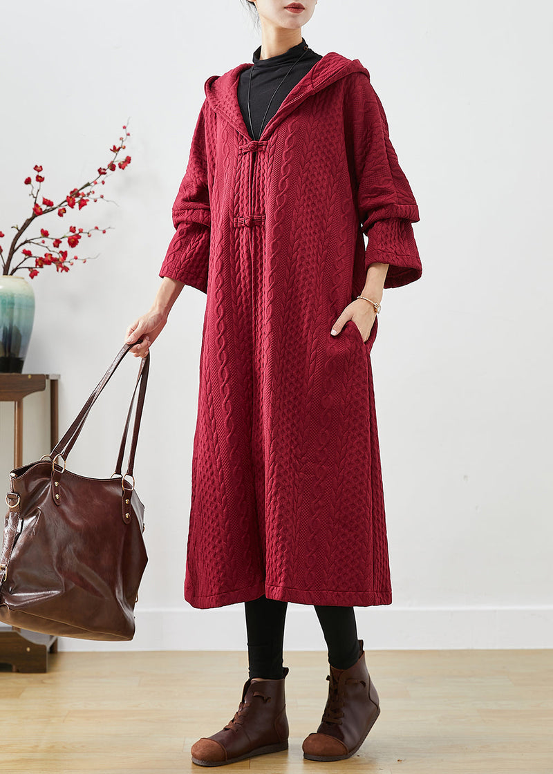 Mulberry Hooded Chinese Button Cotton Trench Coat Fall