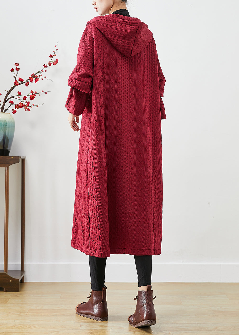 Mulberry Hooded Chinese Button Cotton Trench Coat Fall