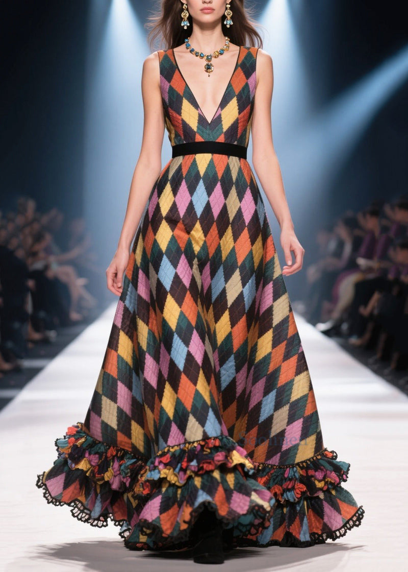 Multicolour Plaid Patchwork Exra Large Hem Vestidos Dress Summer