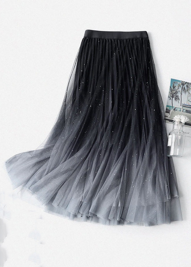 Navy Gradient Color High Waist Tulle Skirts Summer