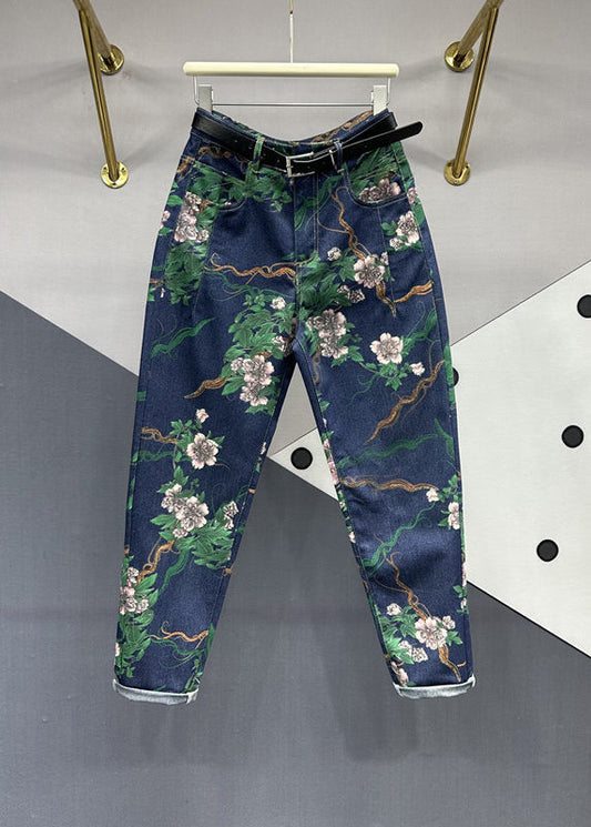 Navy Pockets Patchwork Denim Pants Fall