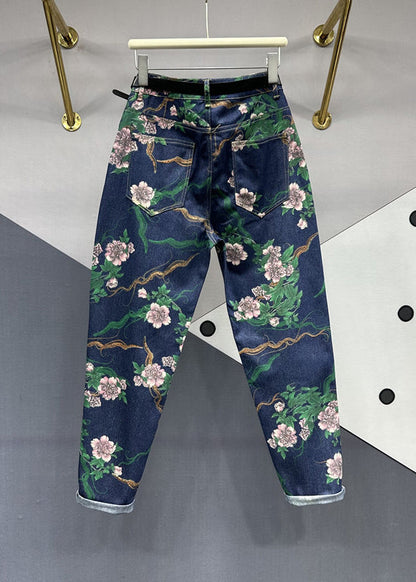 Navy Pockets Patchwork Denim Pants Fall