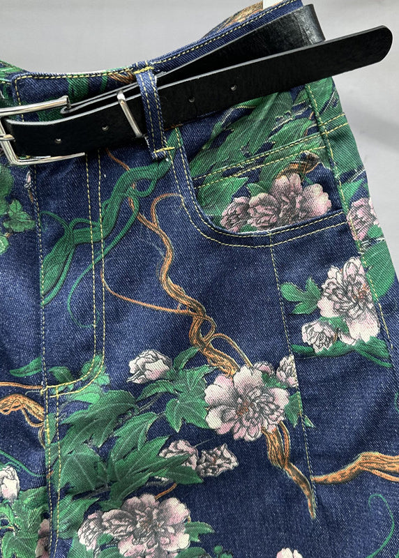 Navy Pockets Patchwork Denim Pants Fall