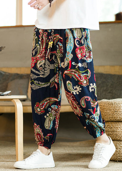 Navy Pockets High Waist Cotton Crop Pants Summer