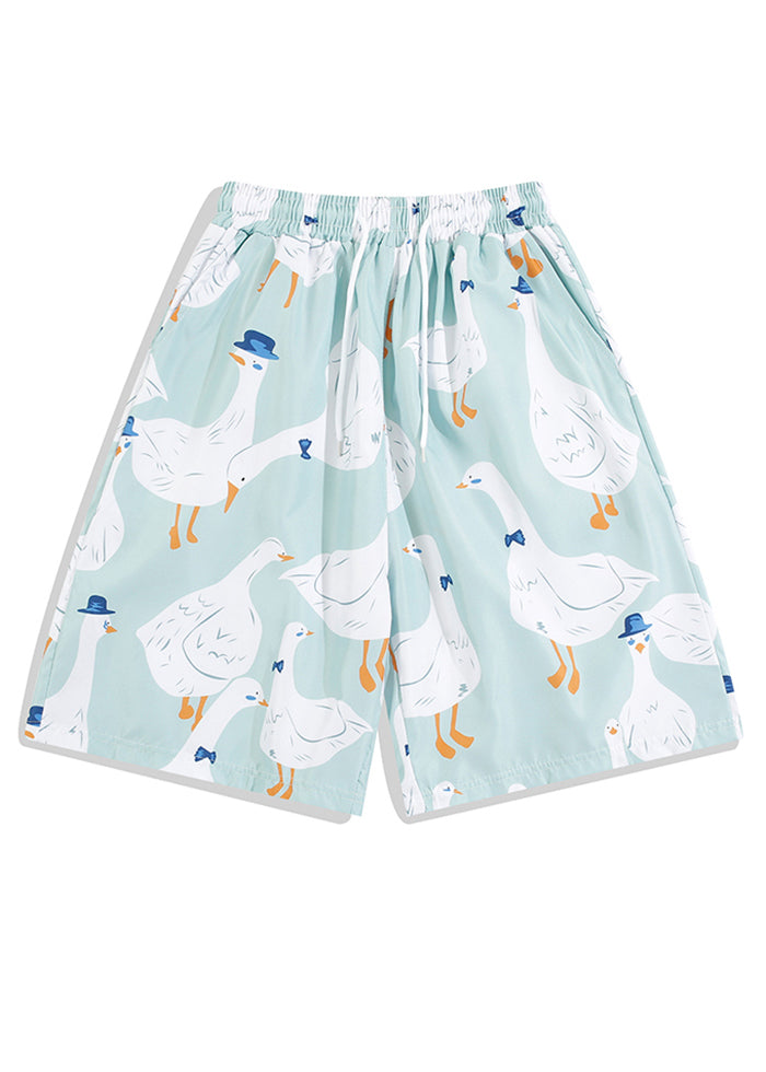 Navy Print Elastic Waist Cotton Pajamas Shorts Summer