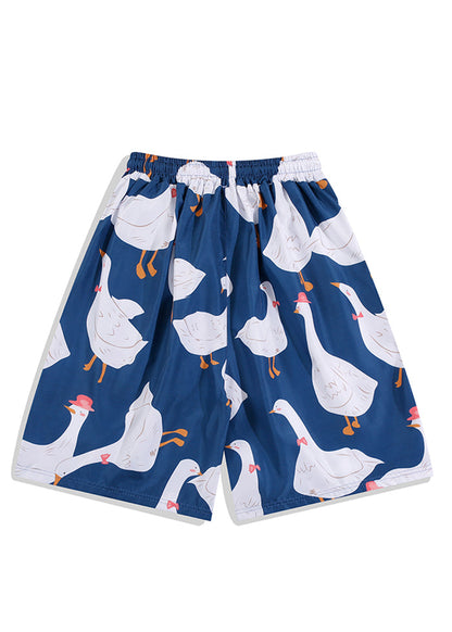 Navy Print Elastic Waist Cotton Pajamas Shorts Summer
