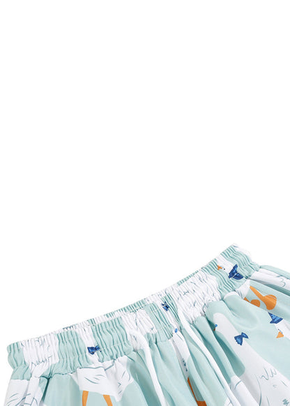 Navy Print Elastic Waist Cotton Pajamas Shorts Summer