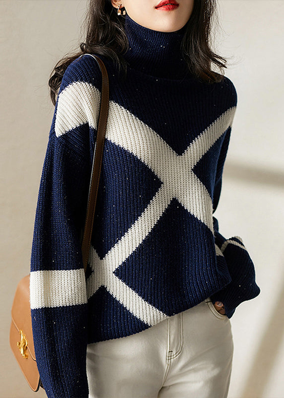 Navy Turtleneck Cozy Wool Sweaters Long Sleeve
