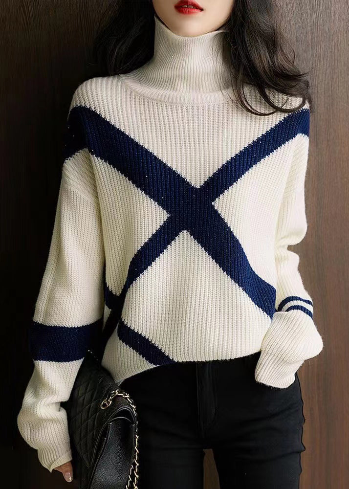 Navy Turtleneck Cozy Wool Sweaters Long Sleeve