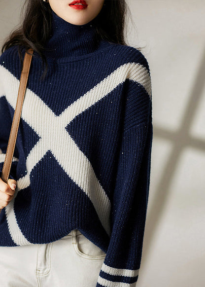 Navy Turtleneck Cozy Wool Sweaters Long Sleeve