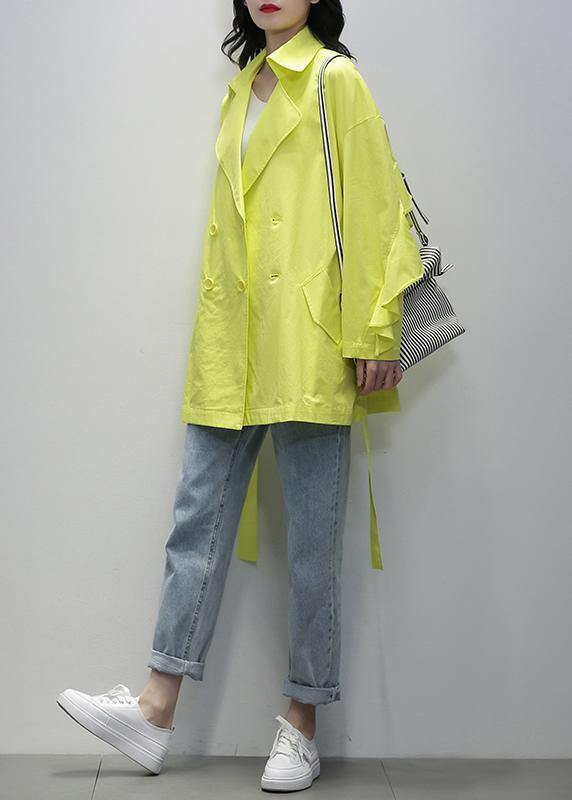 Notched Tie Waist Tunics Yellow Coats