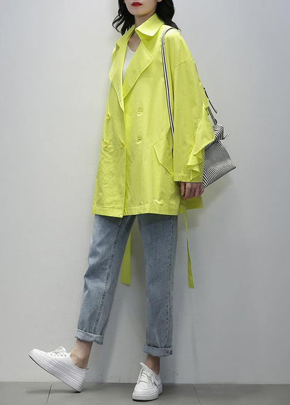 Notched Tie Waist Tunics Yellow Coats