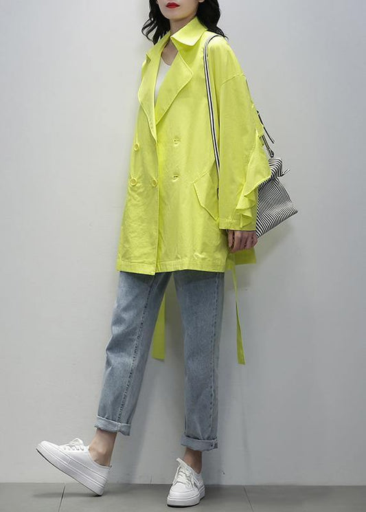 Notched Tie Waist Tunics Yellow Coats