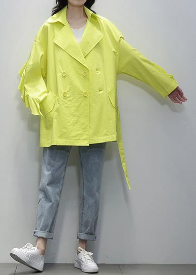 Notched Tie Waist Tunics Yellow Coats