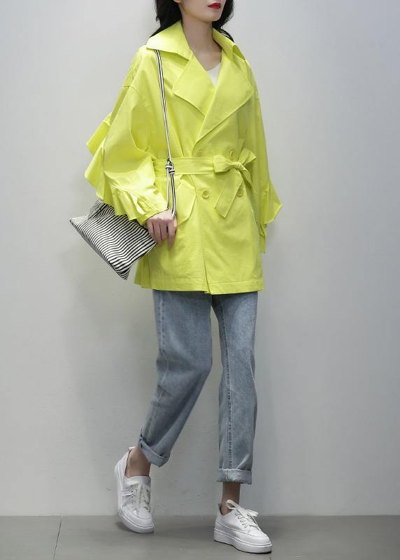 Notched Tie Waist Tunics Yellow Coats