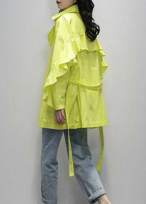 Notched Tie Waist Tunics Yellow Coats