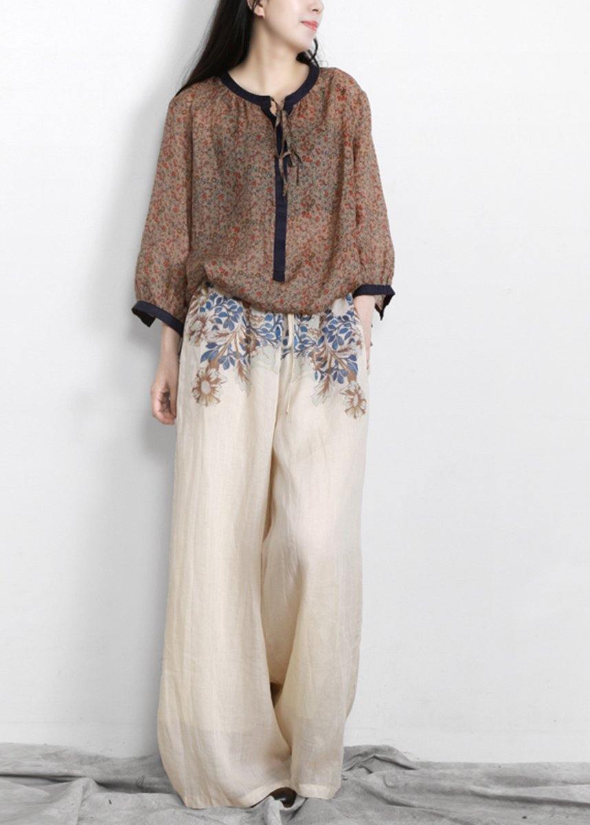 Nude Print Elastic Waist Linen Pants