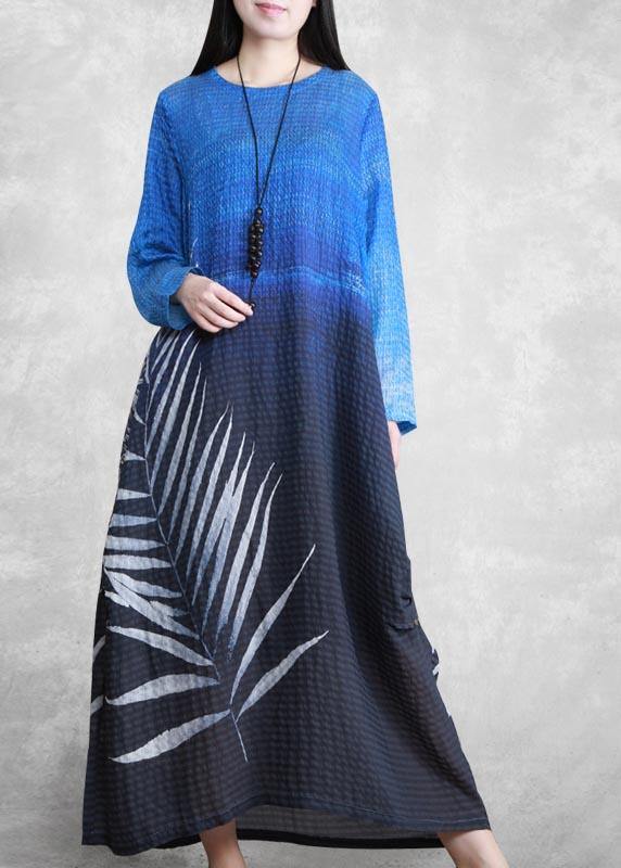 O Neck Asymmetric Spring Tunics Blue Black Print Dresses