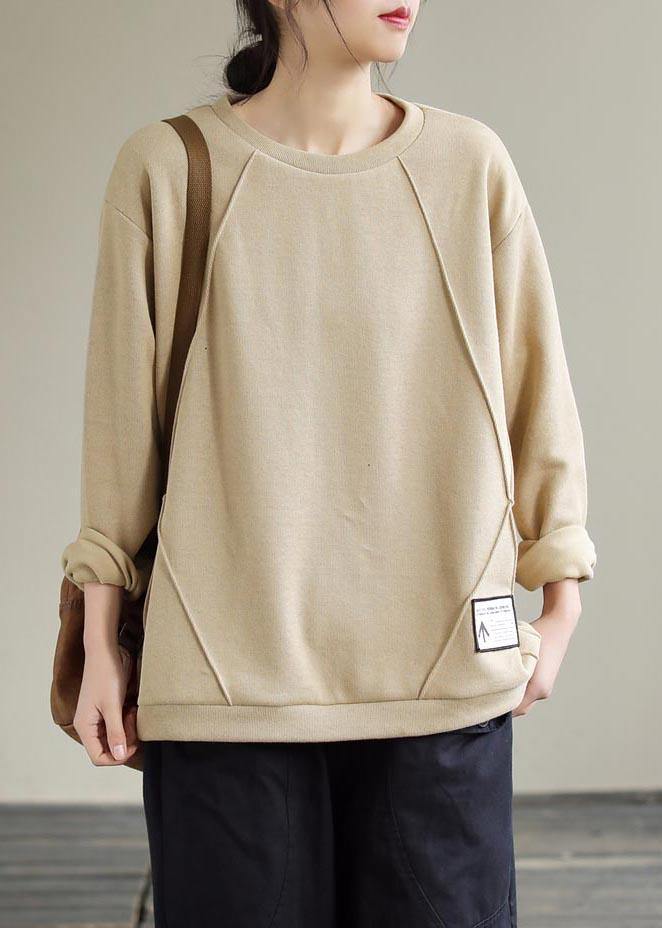 Chic O Neck Patchwork Spring Crane Tops Outfits Khaki Shirt