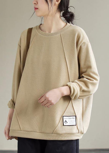 Chic O Neck Patchwork Spring Crane Tops Outfits Khaki Shirt