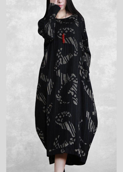 O Neck Spring Tunics Runway Black Print Long Dresses