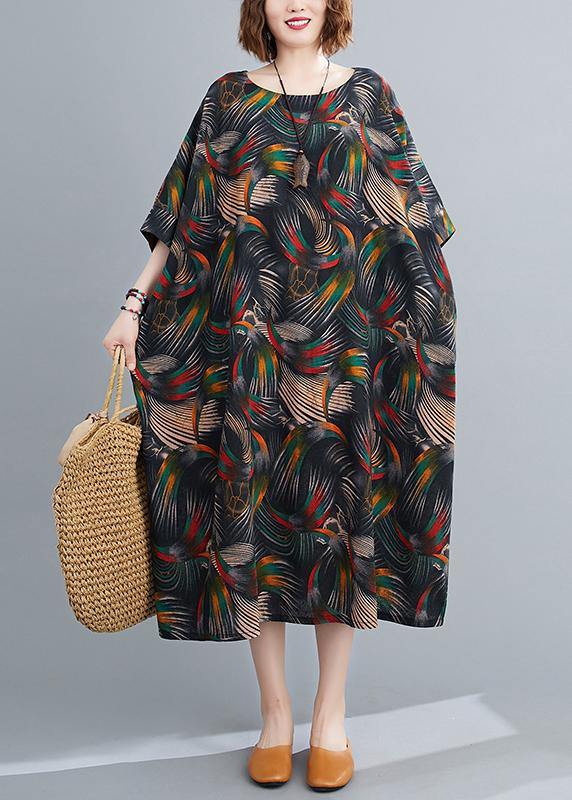 O Neck Summer Dress Work Outfits Abstract Pattern Maxi Dresses