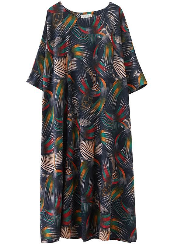 O Neck Summer Dress Work Outfits Abstract Pattern Maxi Dresses