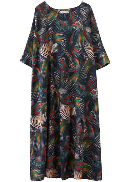 O Neck Summer Dress Work Outfits Abstract Pattern Maxi Dresses