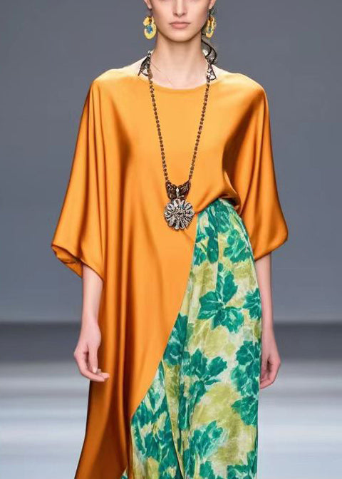 Orange Asymmetrical Patchwork Silk Party Dress Bracelet Sleeve