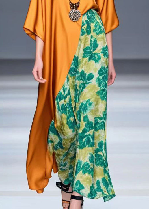 Orange Asymmetrical Patchwork Silk Party Dress Bracelet Sleeve