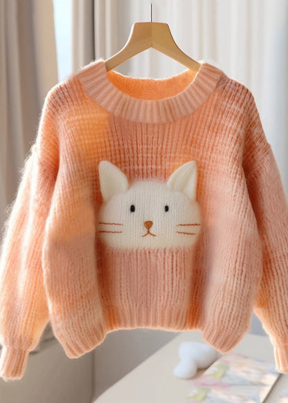 Orange O Neck Cozy Knit Sweaters Fall