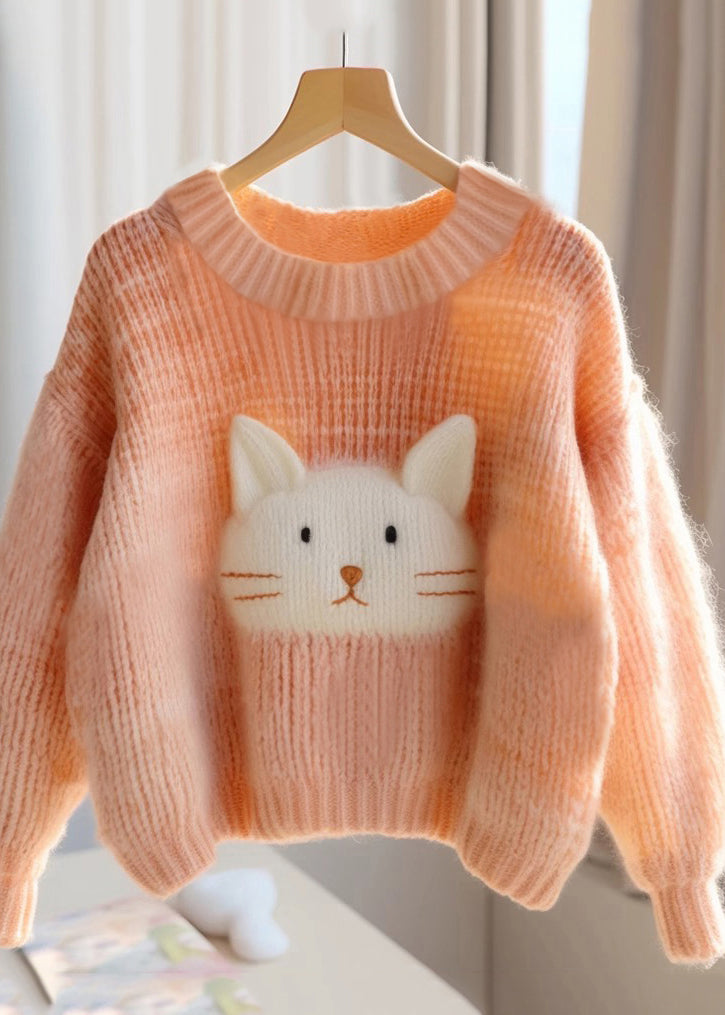 Orange O Neck Cozy Knit Sweaters Fall