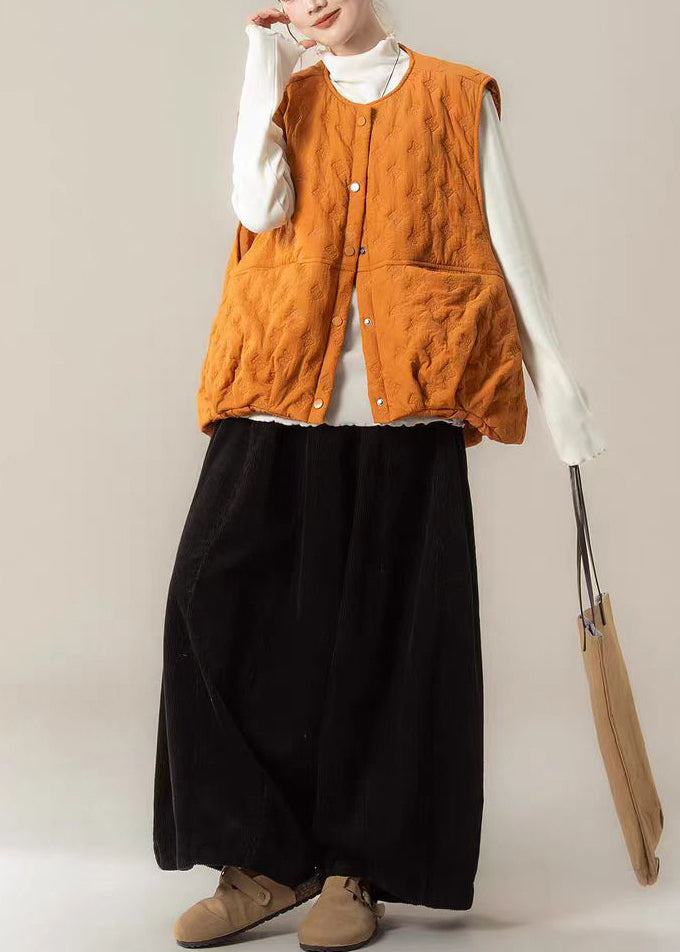 Orange Oversized Embossing Fine Cotton Filled Vest Winter