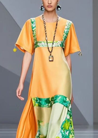 Orange Print Silm Fit Silk Robe Dresses Summer