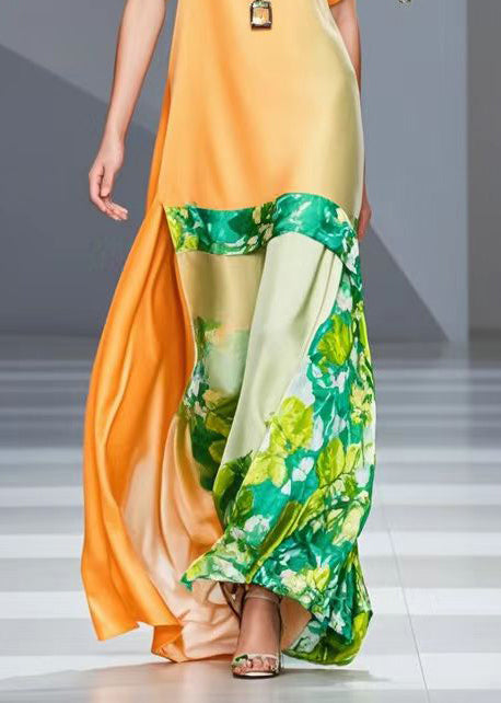Orange Print Silm Fit Silk Robe Dresses Summer